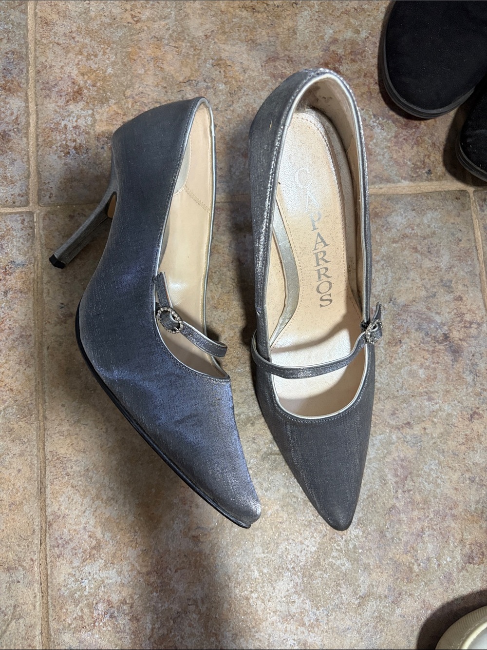 Caparros Silver Pointed Mary Jane Heels